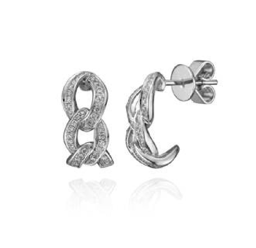 **CLEARANCE**
One pair of 14kt white gold 'Chain link' earrings set with 78 round brilliant cut diamonds = 0.25ct tw