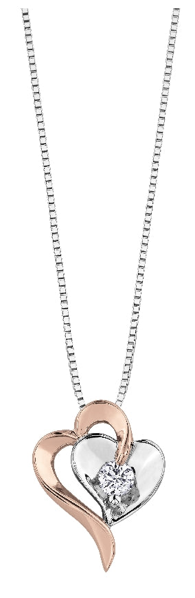 Lady's 10kt rose & white gold 'Forever Jewellery' Heart pendant set with 1 x 0.09ct round brilliant cut CANADIAN diamond on a fine box link chain