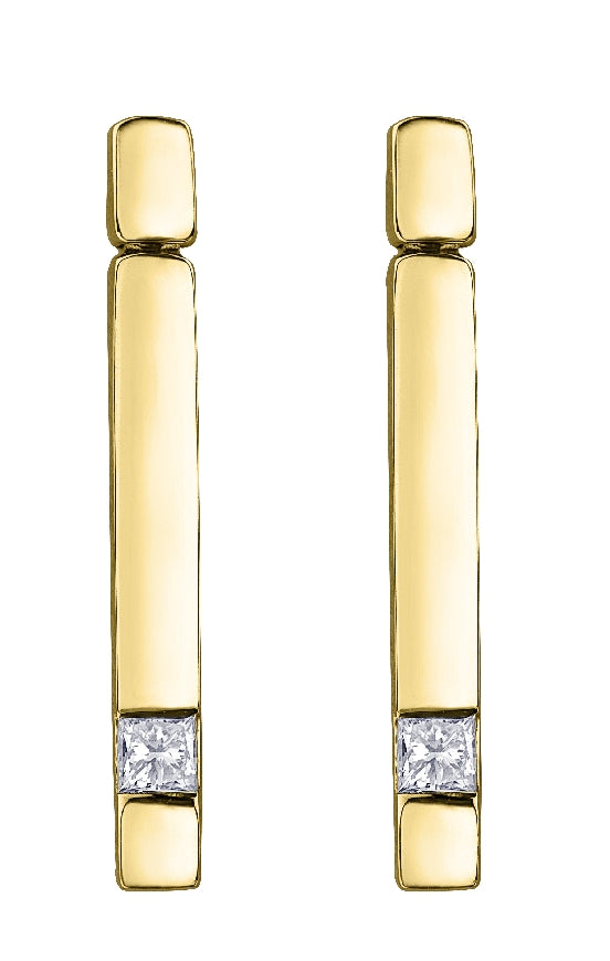 Lady's 10kt yellow gold 'Forever Jewellery' Stick earrings set with 2 x 0.08ct princess cut CANADIAN diamonds