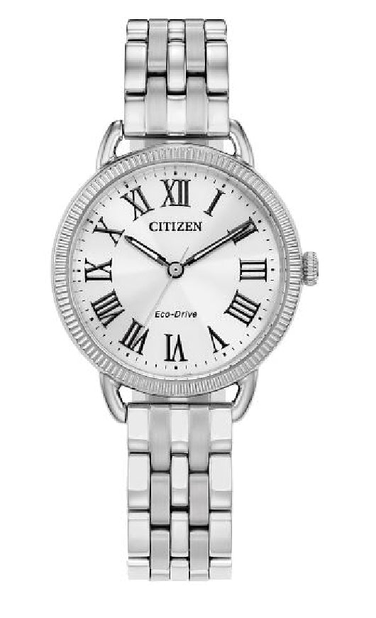 Lady's stainless steel CITIZEN ECO-DRIVE 'Classic' watch
#EM1050-56A with coin edge