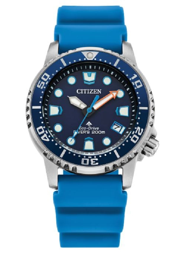 Lady's CITIZEN ECO-DRIVE 'Promaster Dive' stainless steel watch with bright blue strap 
#EO2028-06L