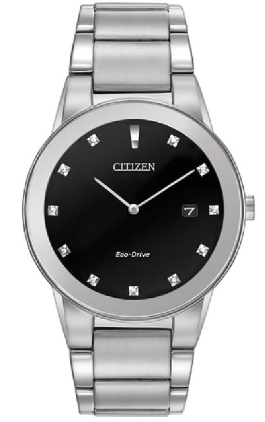 Gents stainless steel CITIZEN ECO-DRIVE 'AXIOM' watch with black face and diamond markers
#AU1060-51G