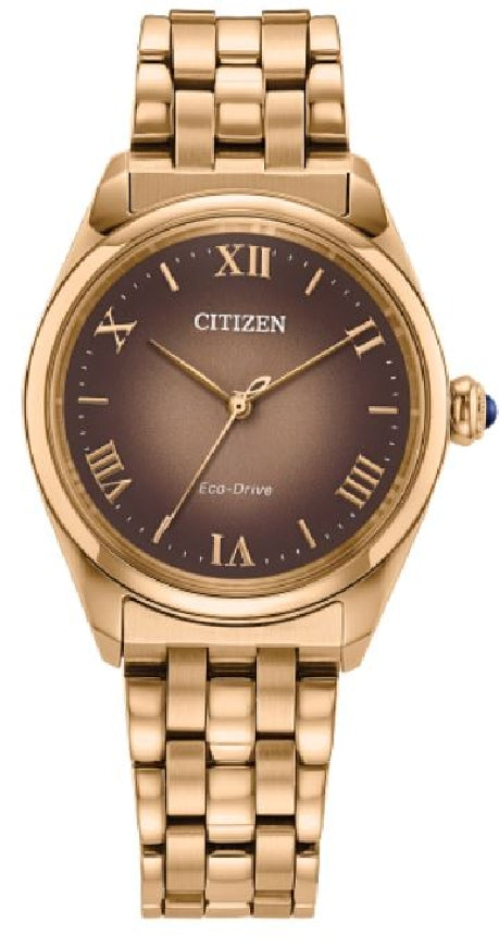 Lady's rose gold-tone stainless steel CITIZEN ECO-DRIVE 'L Classic' watch with a gradient brown dial #EM1143-81Z