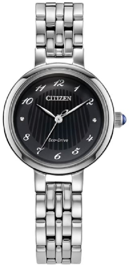 Lady's silver tone stainless steel CITIZEN ECO-DRIVE 'L Classic' watch with black dial #EM0990-81E