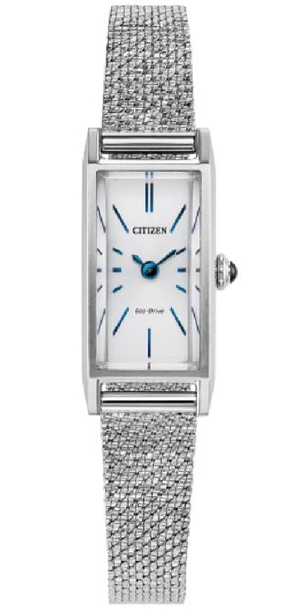 Silver tone stainless steel CITIZEN ECO-DRIVE 'Fio' watch with a silver sunray dial #EG7120-51A
