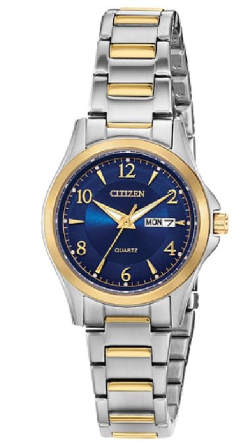 Stainless steel two-tone CITIZEN quartz watch with blue dial #EQ0595-55L