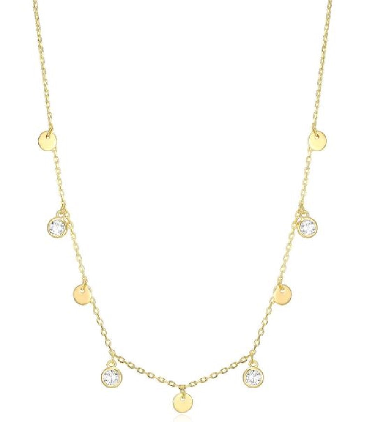 Sterling silver REIGN gold plated mini disc charm necklace in 16'+3' length