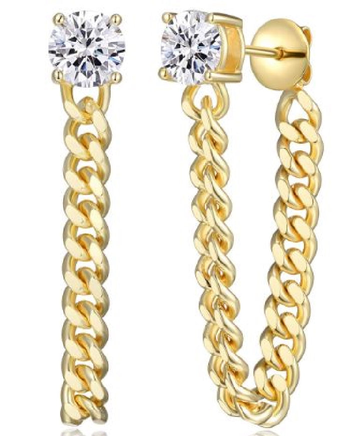Sterling silver gold plated REIGN curb chain earrings set with a cubic zirconia