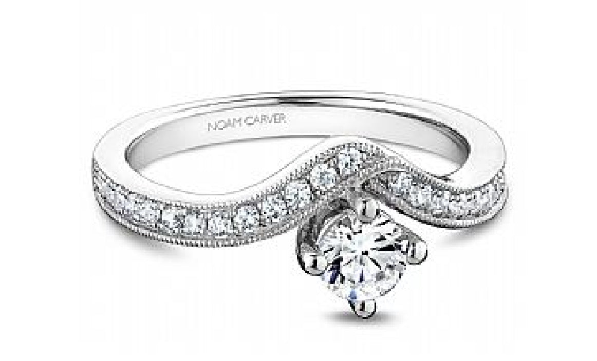 Lady's 14kt white gold NOAM CARVER STUDIO engagement ring set with 1 x 0.33ct round brilliant cut diamond and 24 round brilliant cut diamonds = 0.21ct tw
Ring size = 6.5