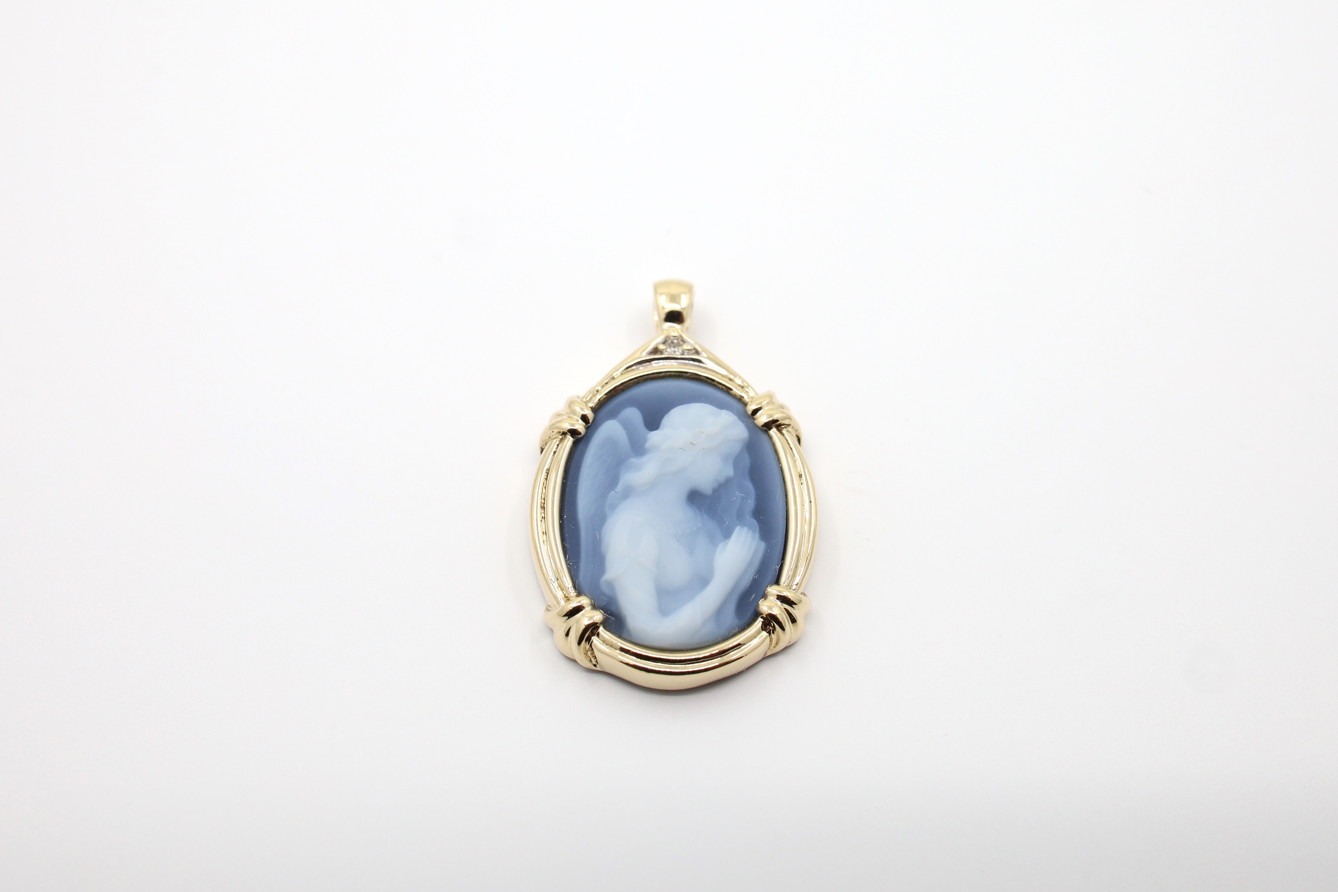 Blue Agate Estate Cameo Pendant