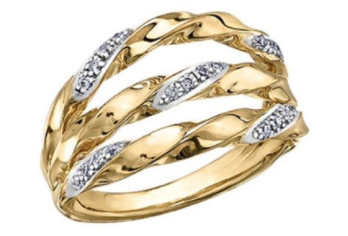 **CLEARANCE**
Lady's 10kt yellow gold dress ring set with 20 round brilliant cut diamonds =0.12ct tw