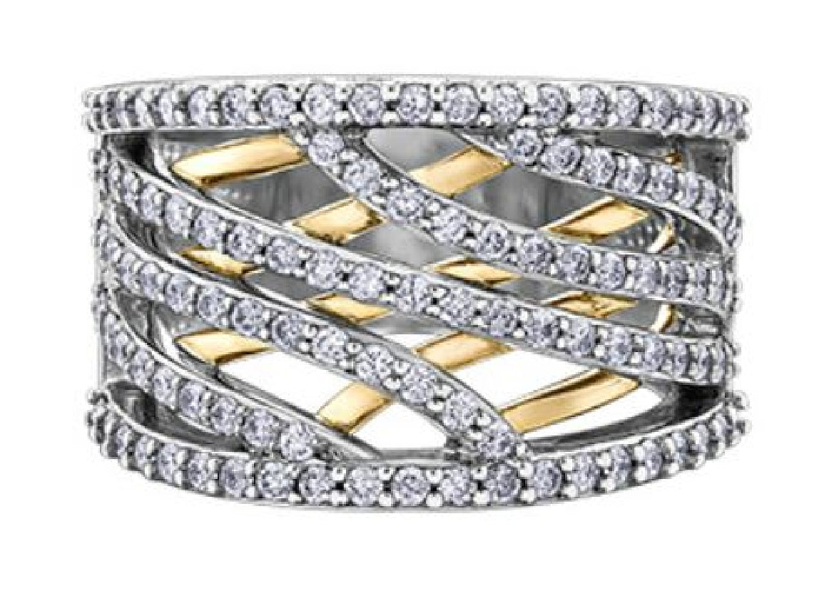 **CLEARANCE**
Lady's 14kt white & yellow gold dress ring set with 107 round brilliant cut diamonds = 1.00ct tw