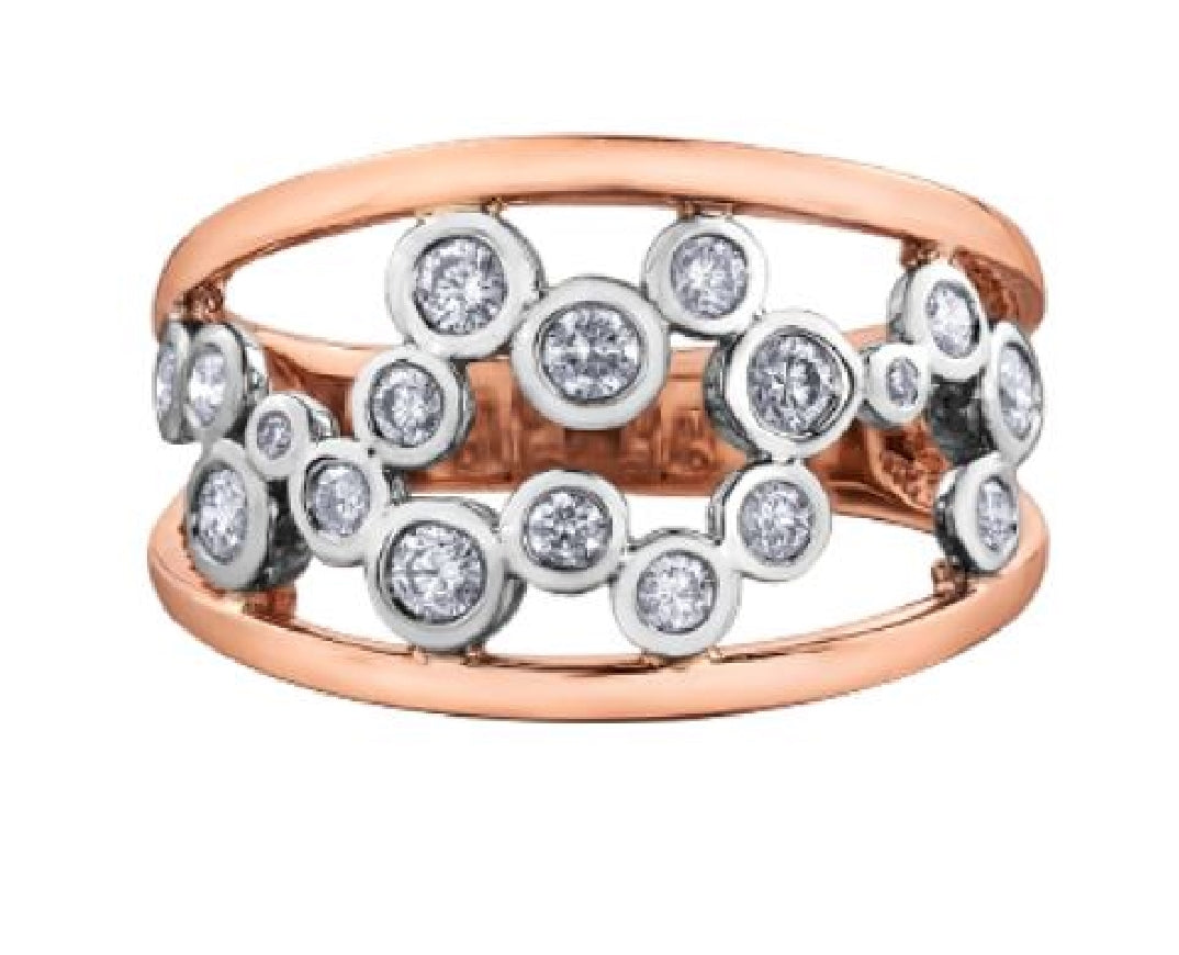 **CLEARANCE**
Lady's 14kt rose and white gold dress ring set with 18 round brilliant cut diamonds = 0.50ct tw