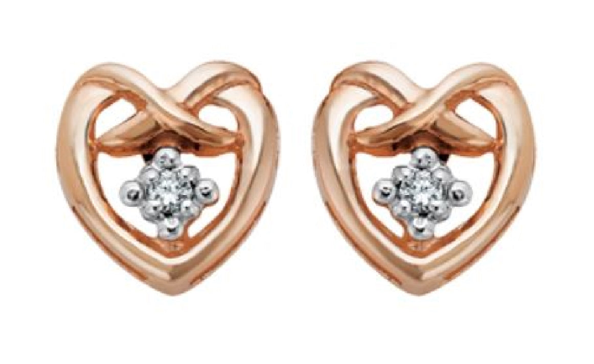 Lady's 10kt rose & white gold 'Forever Jewellery' Heart earrings set with 2 x 0.02ct round brilliant cut CANADIAN diamonds 