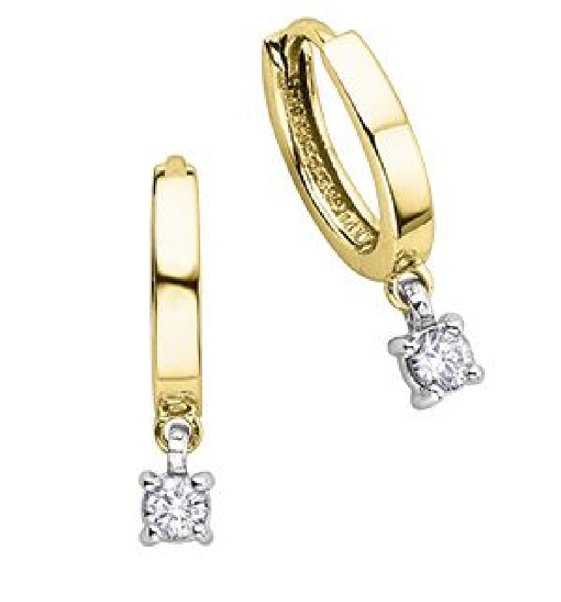 **CLEARANCE**
Lady's 10kt yellow gold 'I AM CANADIAN' huggie style earrings set with 2 round brilliant cut CANADIAN DIAMONDS=0.26ct tw