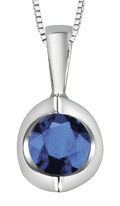 Lady's 10kt white gold 'Forever Jewellery' pendant set with one 4mm genuine sapphire on a fine box link chain