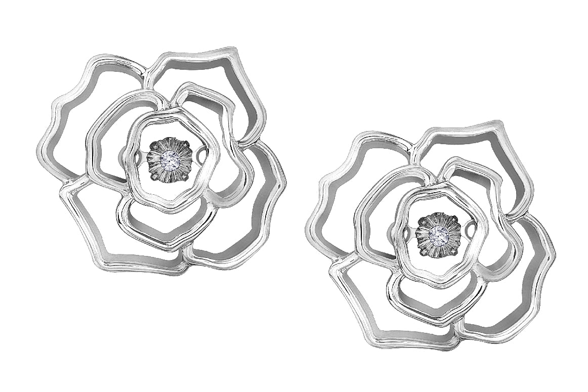 Lady's sterling silver 'Forever Jewellery' PULSE Floral design earrings set with 2 x 0.01ct round brilliant cut CANADIAN diamonds 