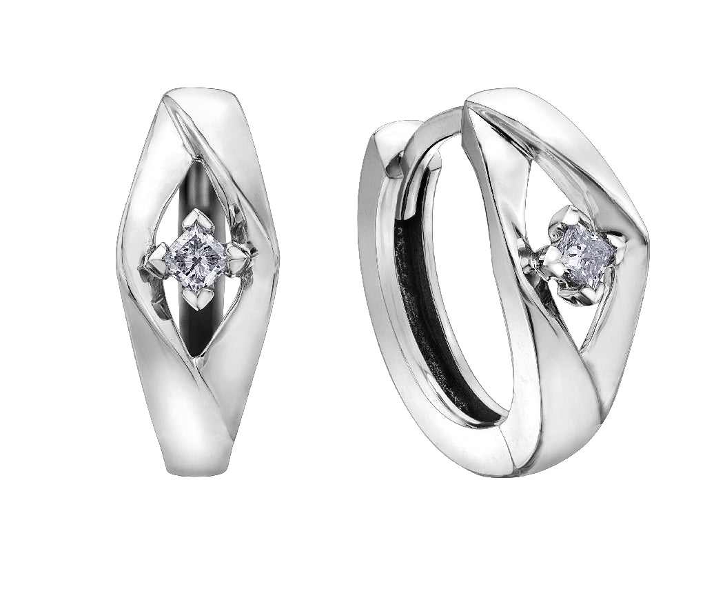 Lady's 10kt white gold 'Forever Jewellery' Huggie earrings set with 2 x 0.04ct princess cut CANADIAN diamonds 