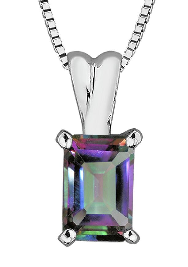 Lady's 10kt white gold 'Forever Jewellery' pendant set with one 6x4mm mystic topaz on a fine box link chain