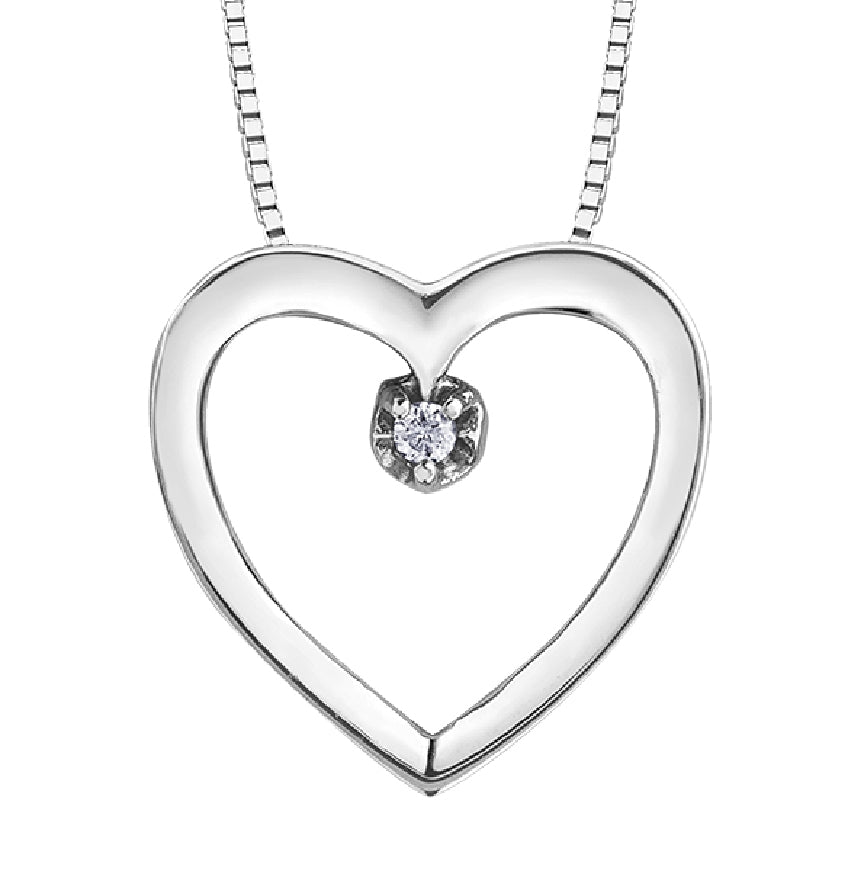 Lady's 10kt white gold 'Forever Jewellery' heart pendant set with 1 x 0.01ct round brilliant cut diamond on a fine box link chain