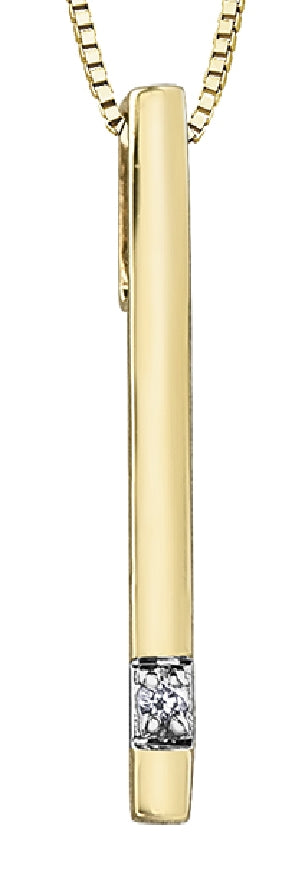 Lady's 10kt yellow gold 'Forever Jewellery' solitaire bar pendant set with 1 x 0.008ct round brilliant cut diamond on a fine box link chain