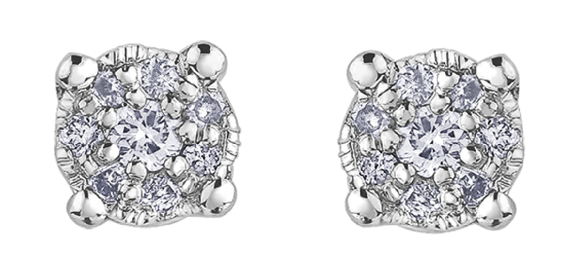 Lady's 10kt white gold 'Forever Jewellery' diamond stud earrings set with 16 round brilliant cut diamonds = 0.08ct tw