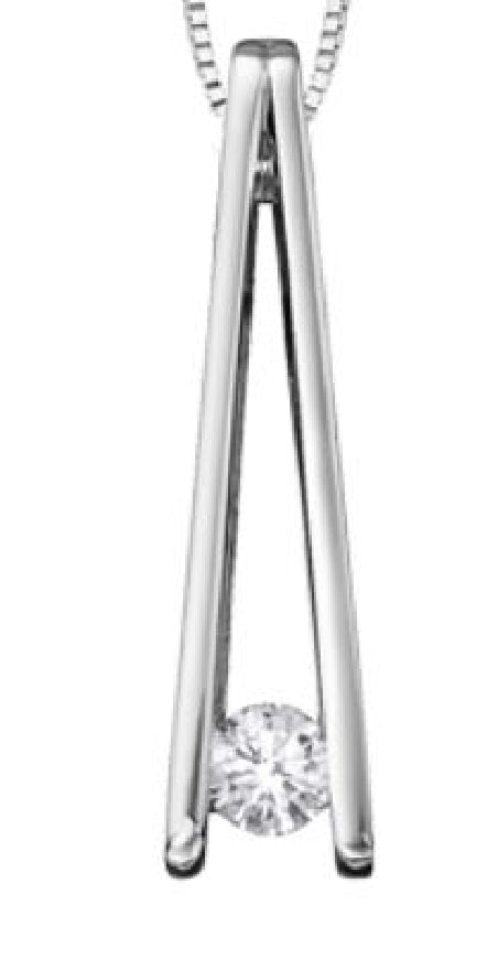Lady's 10kt white gold 'Forever Jewellery' Solitaire pendant set with 1 x 0.08ct round brilliant cut CANADIAN diamond on a fine box link chain