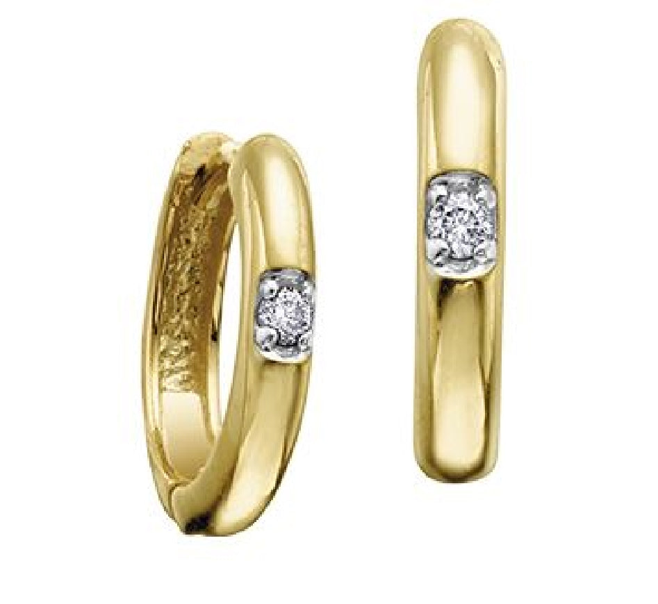 Lady's 10kt yellow gold 'Forever Jewellery' Huggie earrings set with 2 x 0.02ct round brilliant cut CANADIAN diamonds 