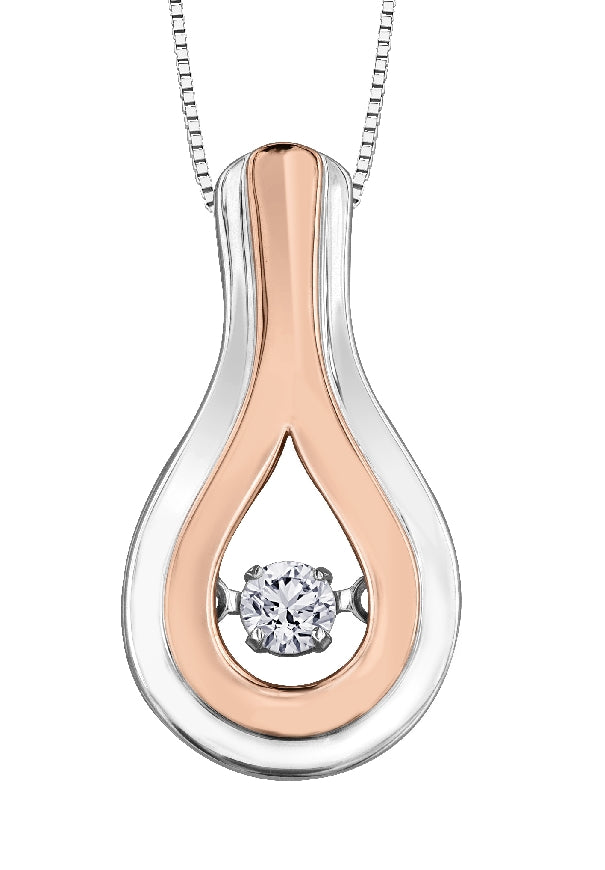 Lady's sterling silver & 10kt rose gold 'Forever Jewellery' 'NORTHERN DANCER' pendant set with 1 x 0.07ct round brilliant cut CANADIAN diamond on a fine box link chain