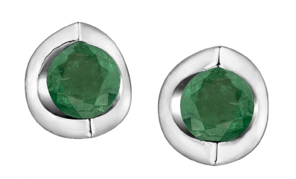 Lady's 10kt white gold 'Forever Jewellery' stud earrings set with 2 4mm genuine emeralds