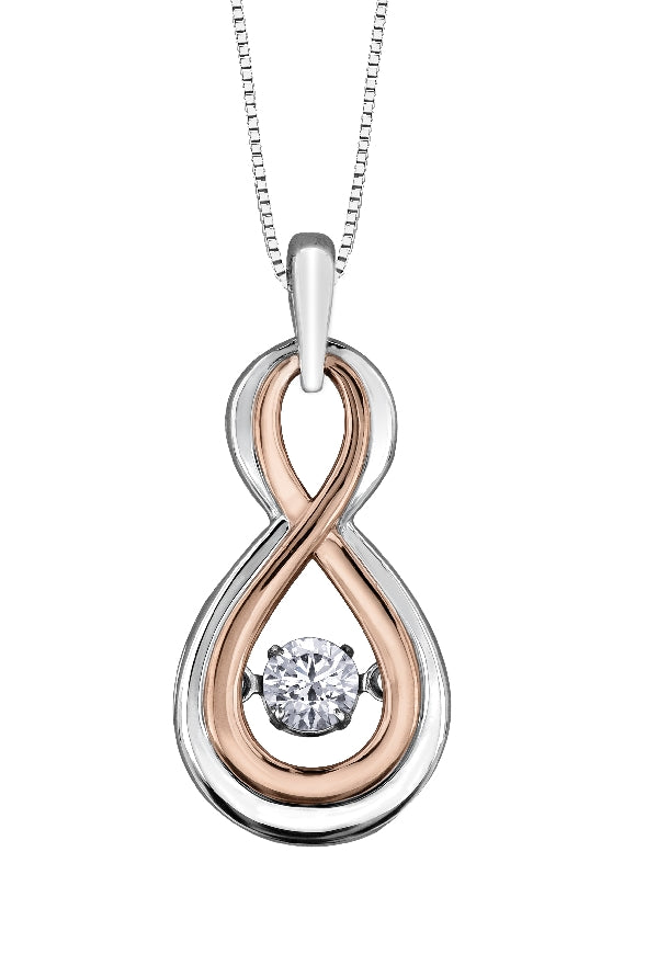 Lady's sterling silver and 10kt rose gold FOREVER JEWELLERY Pulse pendant set with 1 round brilliant cut CANADIAN diamond=0.18ct total weight