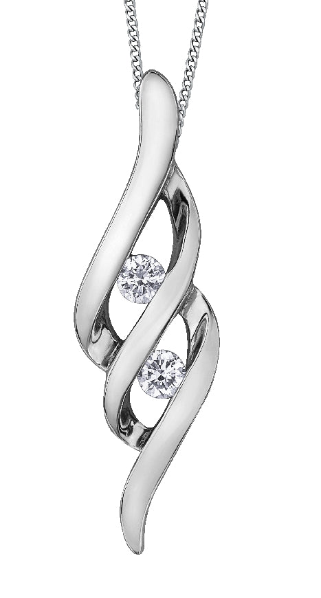 Lady's 10kt white gold 'Forever Jewellery' 2 diamond pendant set with 2 x 0.05ct round brilliant cut CANADIAN diamond on a fine box link chain