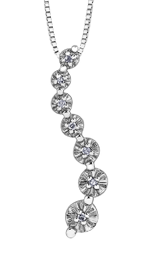 Lady's 10kt white gold 'Forever Jewellery' journey pendant set with 7 single cut diamonds = 0.04ct tw on a fine box link chain