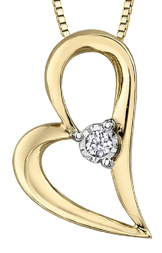 Lady's 10kt yellow gold 'Forever Jewellery' heart pendant set with 1 x 0.02ct round brilliant cut diamond on a fine box link chain