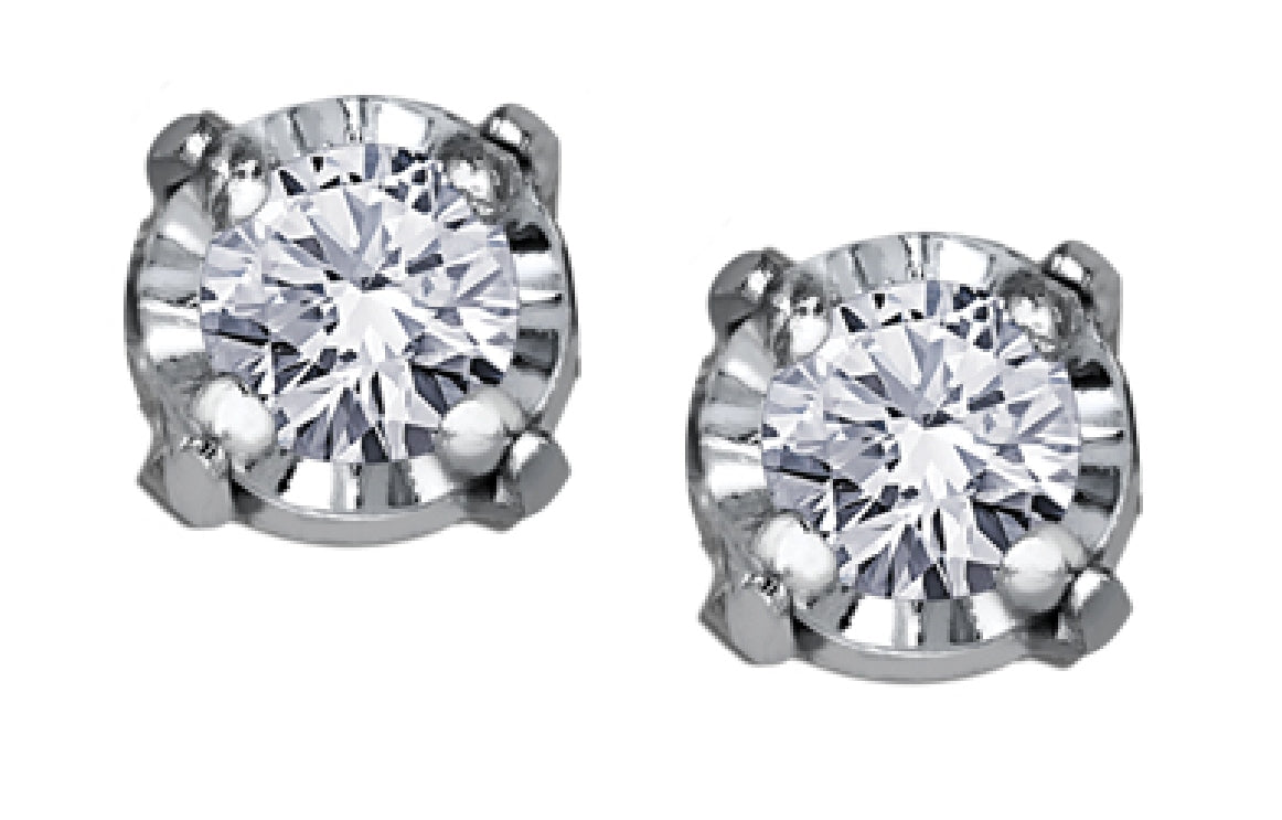 Lady's 10kt white gold 'Forever Jewellery' diamond stud earrings set with 2 round brilliant cut diamonds = 0.04ct tw