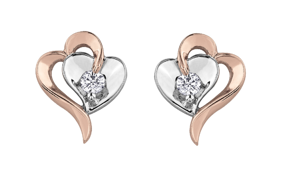 Lady's 10kt rose & white gold 'Forever Jewellery' Heart earrings set with 2 x 0.04ct round brilliant cut CANADIAN diamonds 