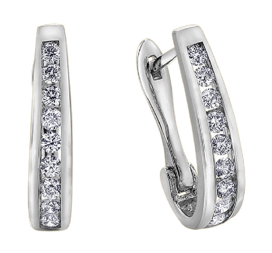 Lady's 10kt white gold 'Forever Jewellery' diamond hoop earrings set with 18 single cut diamonds = 0.10ct tw