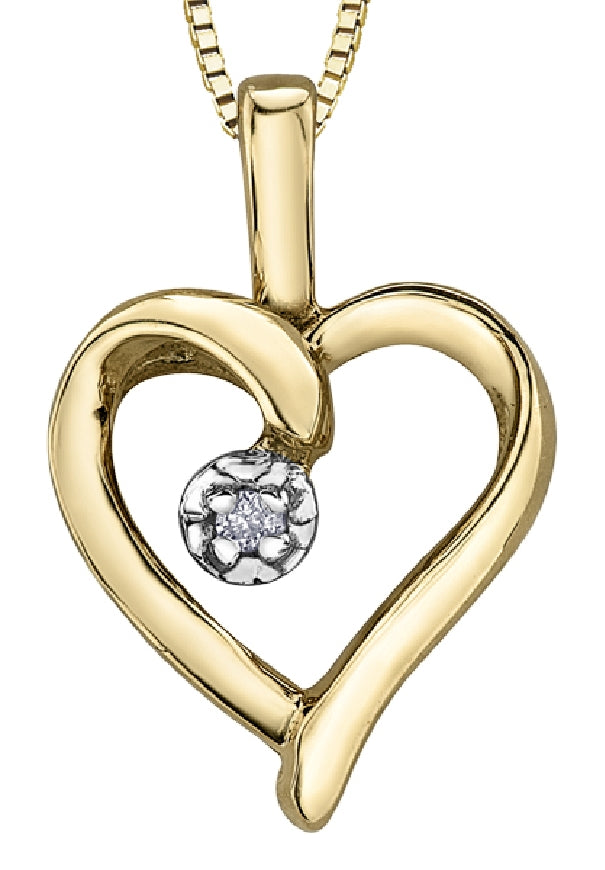 Lady's 10kt yellow gold 'Forever Jewellery' heart pendant set with 1 x 0.007ct round brilliant cut diamond on a fine box link chain