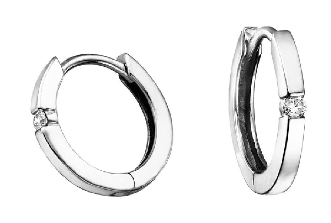 Lady's 10kt white gold 'Forever Jewellery' diamond hoop earrings set with 2 round brilliant cut diamonds = 0.04ct tw