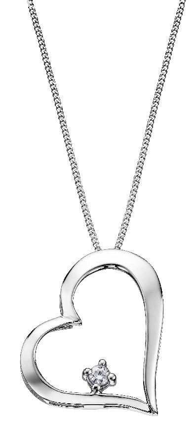 Lady's 10kt white gold 'Forever Jewellery' Heart pendant set with 1 x 0.05ct round brilliant cut CANADIAN diamond on a fine box link chain