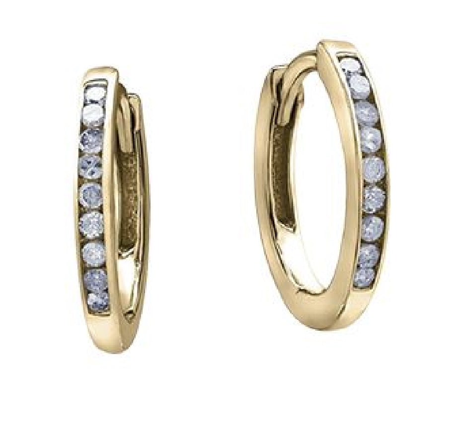 Lady's 10kt yellow gold 'Forever Jewellery' diamond hoop earrings set with 18 single cut diamonds = 0.10ct tw