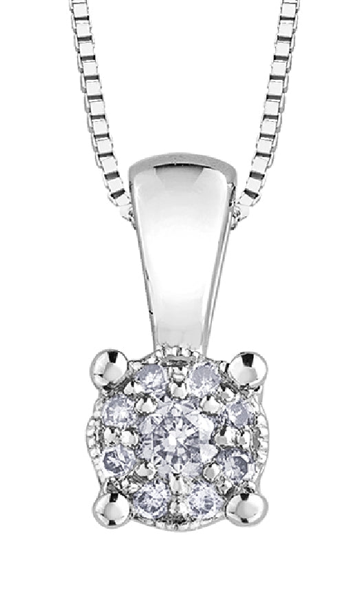 Lady's 10kt white gold 'Forever Jewellery' solitaire pendant set with 9 round brilliant cut diamonds = 0.06ct on a fine box link chain