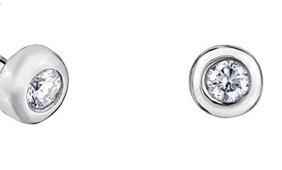 Lady's 10kt white gold 'Forever Jewellery' diamond stud earrings set with 2 round brilliant cut diamonds = 0.08ct tw