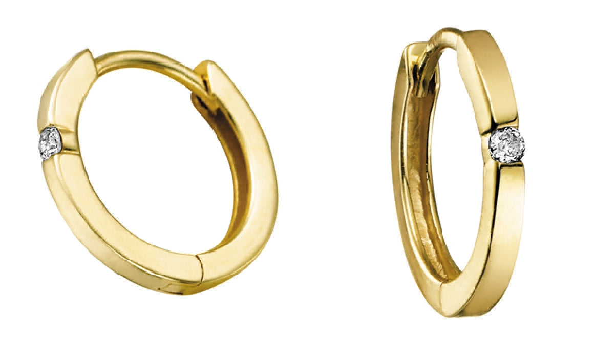 Lady's 10kt yellow gold 'Forever Jewellery' diamond hoop earrings set with 2 round brilliant cut diamonds = 0.04ct tw