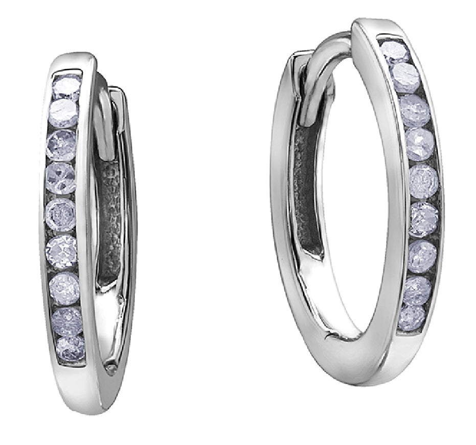 Lady's 10kt white gold 'Forever Jewellery' diamond hoop earrings set with 18 single cut diamonds = 0.10ct tw