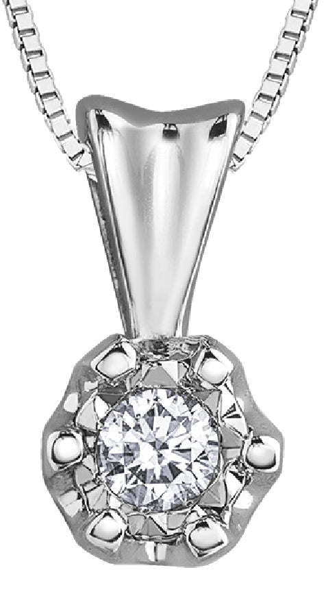 Lady's 10kt white gold 'Forever Jewellery' solitaire pendant set with 1 x 0.05ct round brilliant cut diamond on a fine box link chain