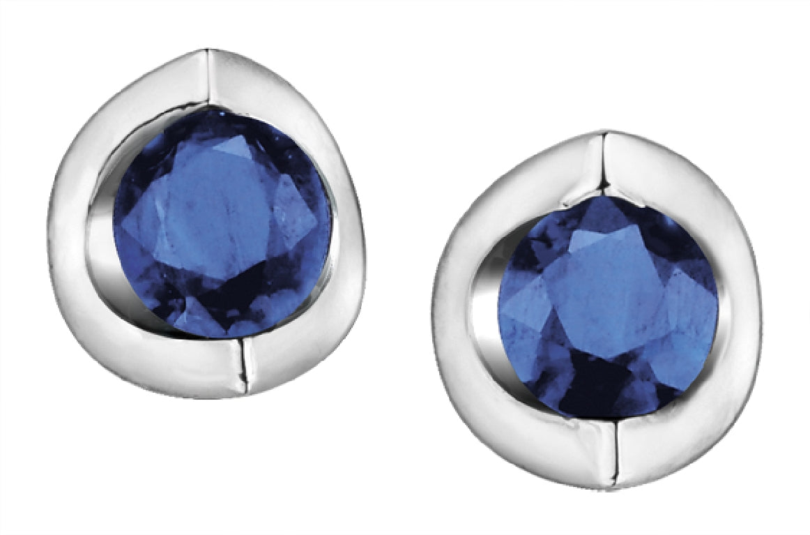 Lady's 10kt white gold 'Forever Jewellery' stud earrings set with 2 4mm blue sapphires