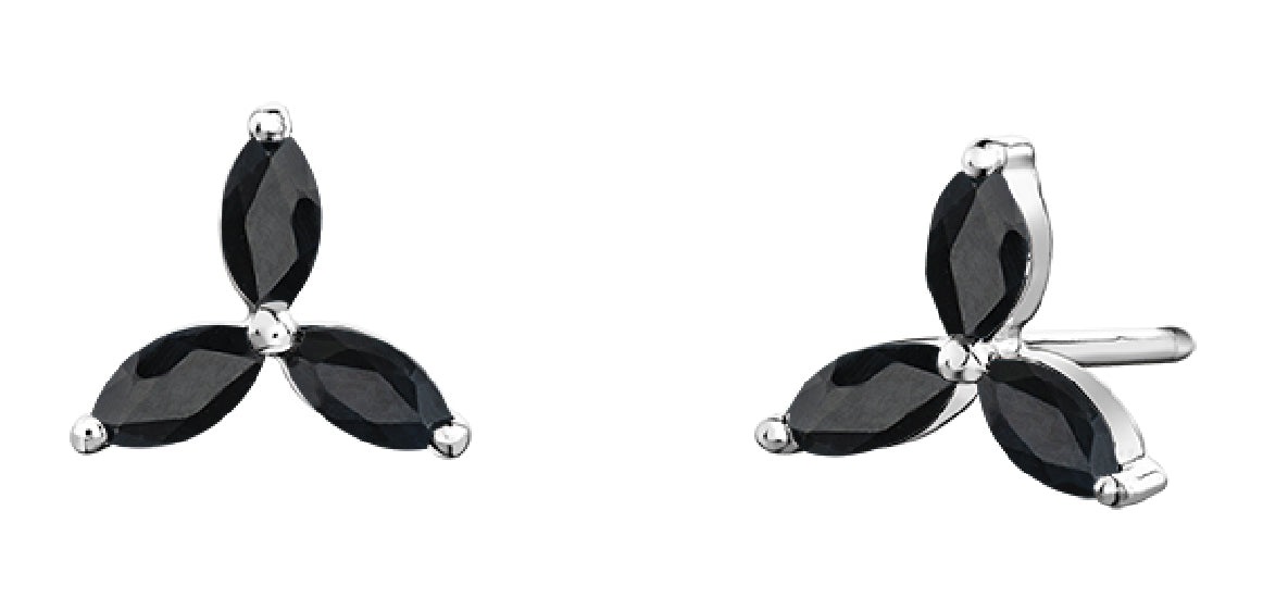 Lady's 10kt white gold 'Forever Jewellery' stud earrings set with 6 4x2mm black sapphires
