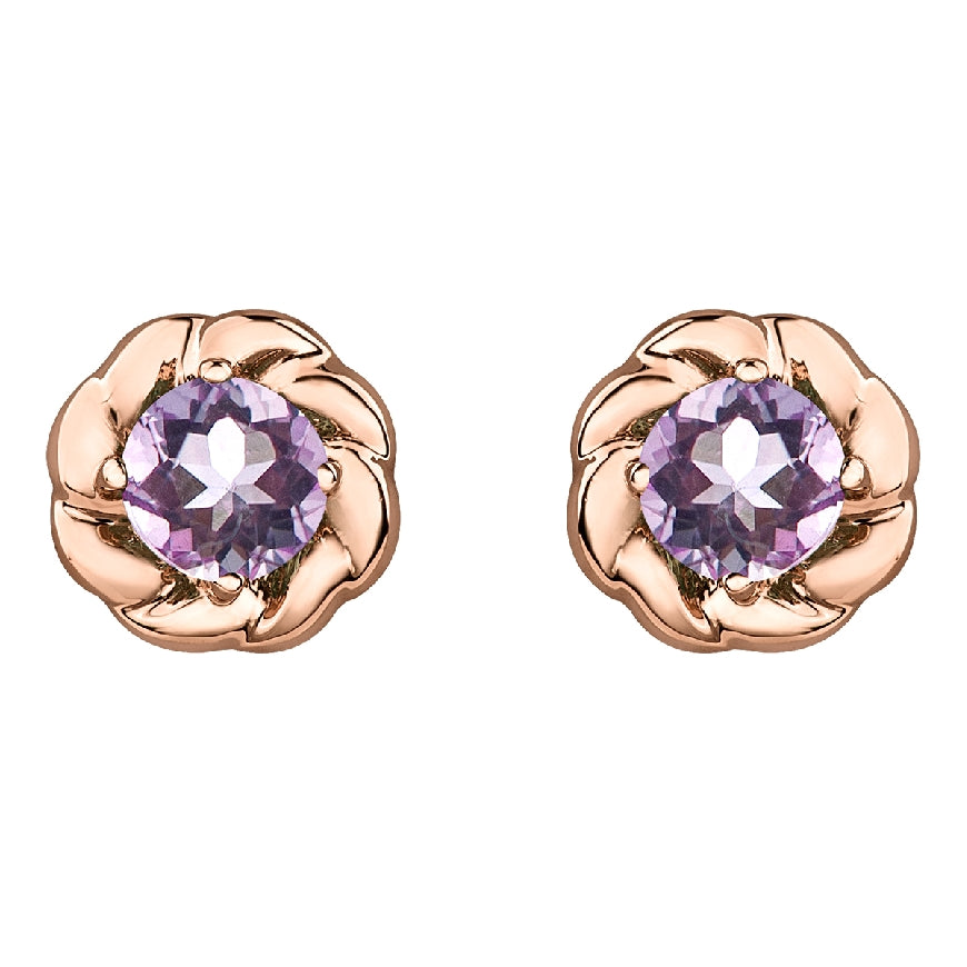 Lady's 10kt rose gold 'Forever Jewellery' stud earrings set with 2 3mm lilac amethysts