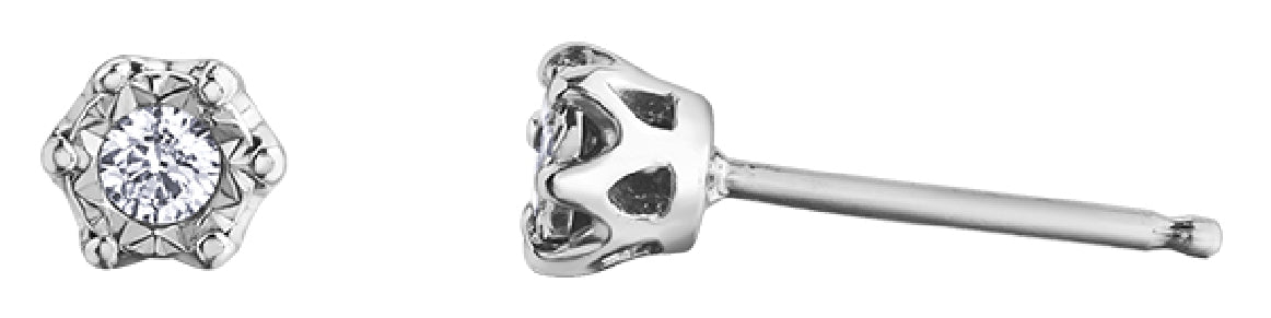 Lady's 10kt white gold 'Forever Jewellery' diamond stud earrings set with 2 round brilliant cut diamonds = 0.08ct tw